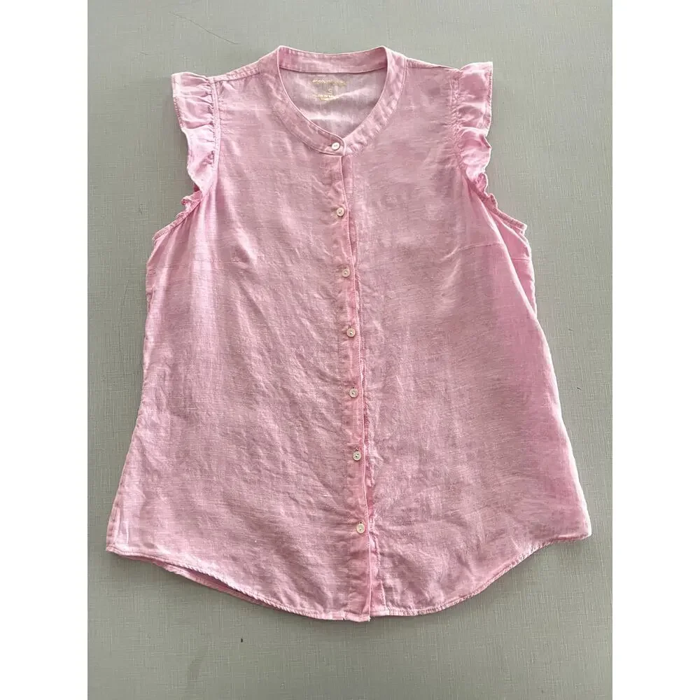 Lilly Pulitzer Sz S Briette Linen Button Down Shirt Pink Classic Vacation Resort - Picture 5 of 12